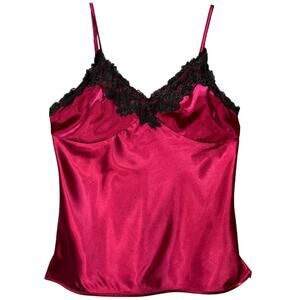 Shirley of Hollywood Lace Edged Adjustable Straps Camisole Red w/ Black Women L
